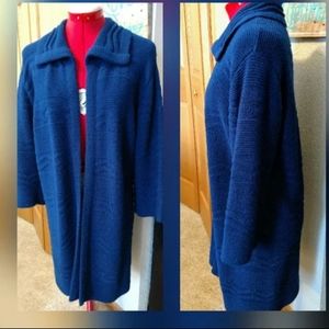 Vtg royal blue long cardigan duster Sweater Coat M Milrank thick & warm!